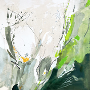 Karin Köpfli-Fehlmann Bremgarten AG: 2025 Aufschwung, 100 x 100 cm, Acryl und Collage auf Leinwand 