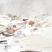 Karin Köpfli-Fehlmann Bremgarten AG: 2026 Farbwelten III, 80 x 200 cm, Acryl, Reusssteinpigmente, Asche, Kohle und Collage auf Leinwand 