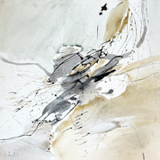 Karin Köpfli-Fehlmann Bremgarten AG: 2026 Farbwelten I, 80 x 80 cm, Acryl, Reusssteinpigmente, Kohle und Collage auf Leinwand 