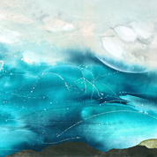 Karin Köpfli-Fehlmann Bremgarten AG: 2025 Land unter, 120 x 210 cm, Acryl und Collage auf Leinwand 