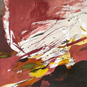Karin Köpfli-Fehlmann Bremgarten AG: 2025 Rückzug, 100 x 100 cm, Acryl und Collage auf Leinwand 