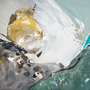 Karin Köpfli-Fehlmann Bremgarten AG: 2025 Steinwurf, 100 x 100 cm, Acryl und Collage auf Leinwand 