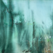 Karin Köpfli-Fehlmann Bremgarten AG: 2025 Waldgeflüster, 120 x 210 cm, Acryl, Kreide und Kohle auf Leinwand 