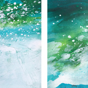 Karin Köpfli-Fehlmann Bremgarten AG: 2021 Wasserkraft I + II, zweiteilig 60 x 60cm und 60 x 20 cm, Acryl und Collage auf Leinwand 